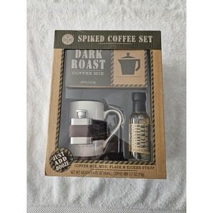 SPIKED COFFEE SET DARK ROAST COFFEE MUG FLASK & KICKER SYRUP JUST ADD BOOZE NEW
